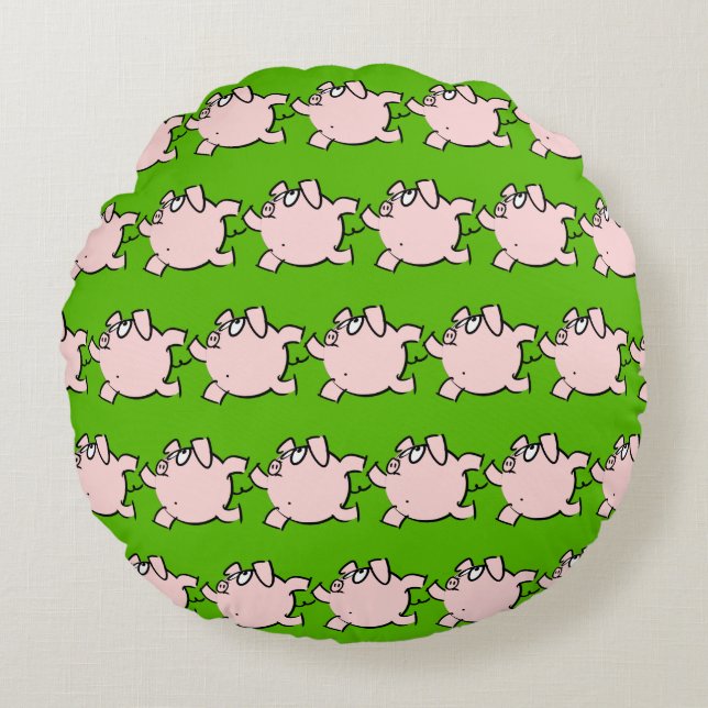 Funny 6 Cartoon Pig Choose Color Round Pillow (Front)