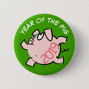 Funny 6 Cartoon Pig Year 2019 Choose color Button