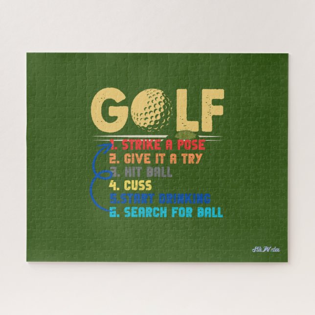 funny 6 steps green golf jigsaw puzzle (Horizontal)