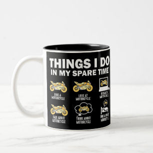 Funny 6 Things I Do In My Spare Time Motorcycle Two-Tone Coffee Mug