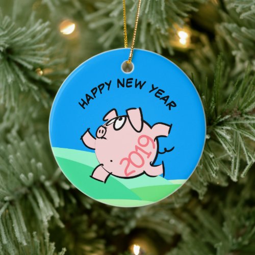 Funny 6b Cartoon Illustration Pig  Year 2019 O Ceramic Ornament