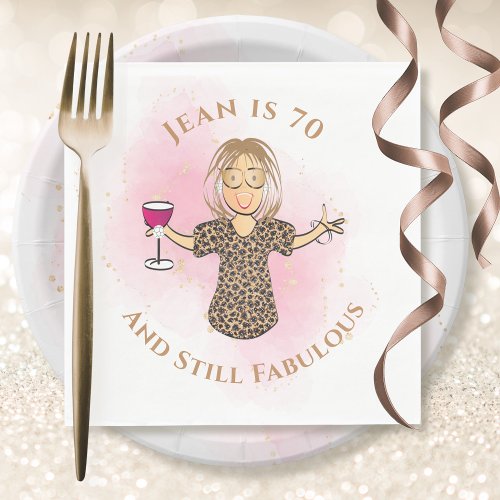 Funny 70 and Fabulous for Her Pink 70th Birthday Napkins