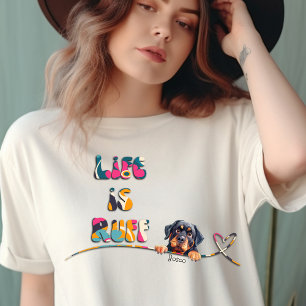 Funny 70's Colorful Retro Rottweiler Custom Name T-Shirt