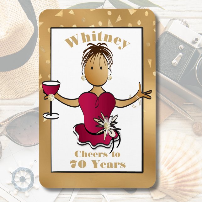 Funny 70th Birthday Cheers to 70 Cartoon Red Wine  Magnet (Creator Uploaded)