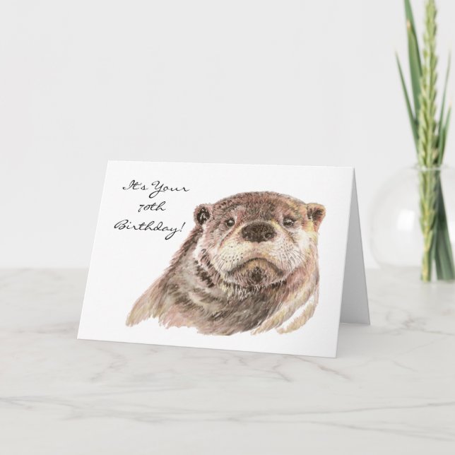 Funny 70th Birthday Cute Otter Nature, Wildlife Card (Front)