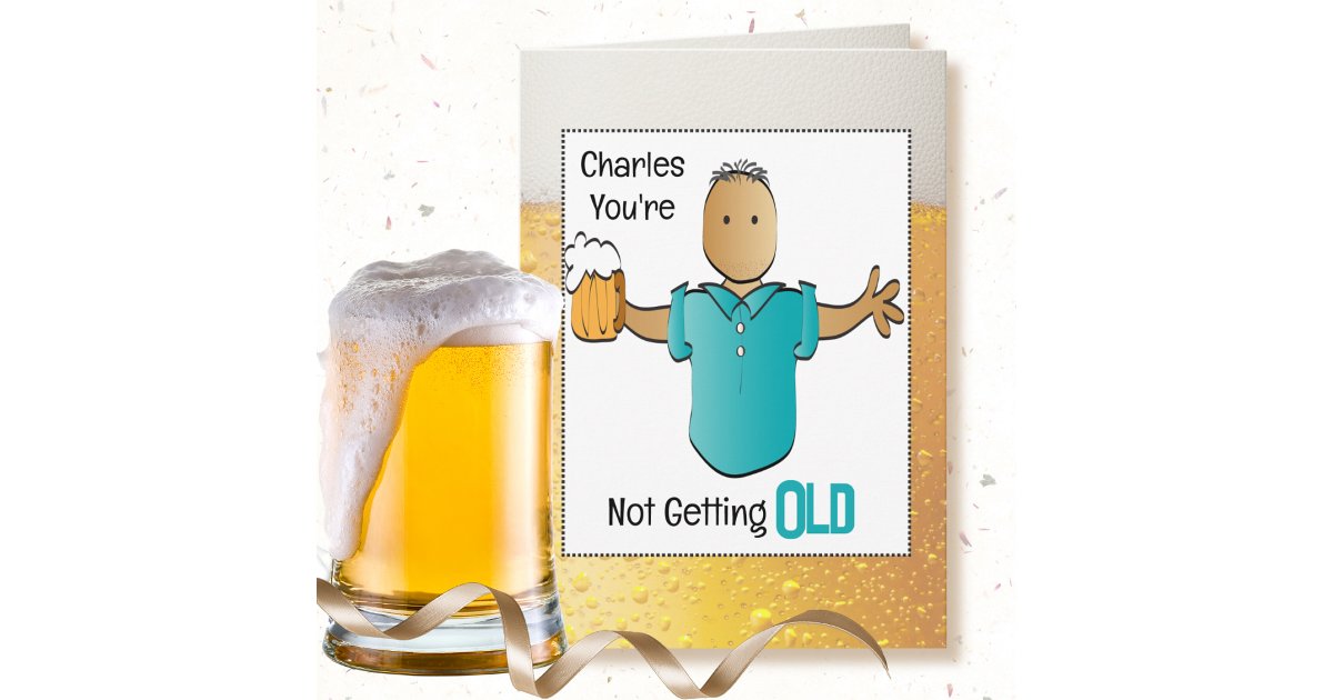 Funny 70th Birthday Ethnic Male Cartoon and Beer Card | Zazzle