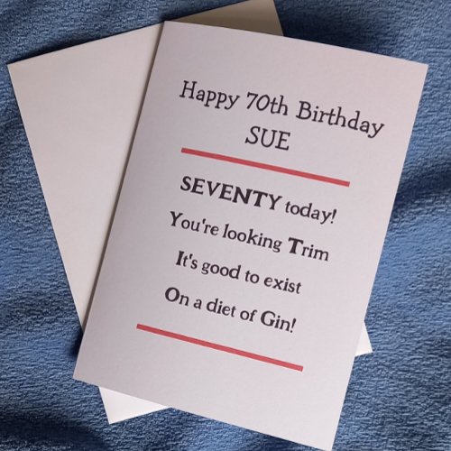Funny 70th Birthday Gin Birthday Card
