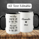 Funny 70th Birthday Mug – Custom Name & Year Gift<br><div class="desc">Celebrate a milestone birthday with this clever and sentimental mug. One side features the witty quote “One day, you're 20 in the 70s. The next, you're 70 in the 20s, ” while the other side displays a customizable name, birth year (e.g., est. 1954), and age. A unique and heartwarming gift...</div>