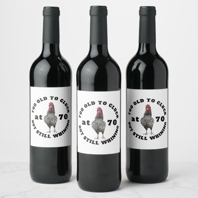 Funny 70th Birthday Over The Hill Rooster Party Wine Label (Bottles)