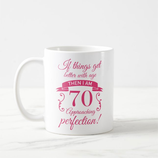 Funny 70th Birthday 'Perfection' Coffee Mug (Left)