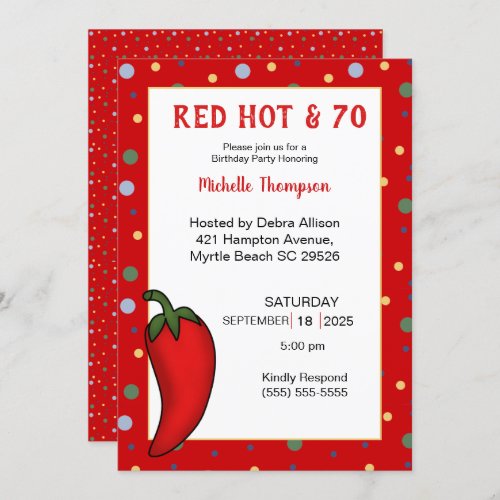 Funny 70th Red Hot Pepper Birthday Party   Invitation