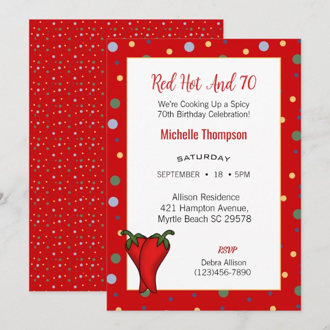 Funny 70th Red Hot Pepper Birthday Party   Invitation (Front/Back)