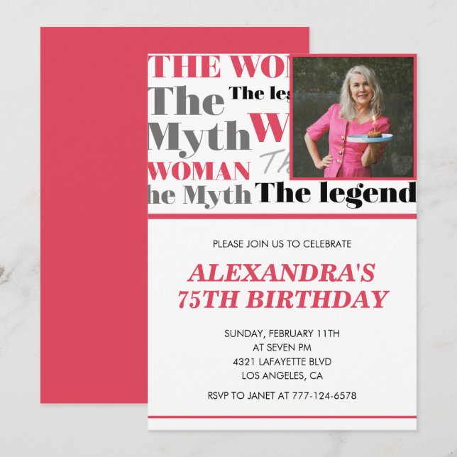 Funny 75th birthday invitation Photo Myth Legend (Front/Back)