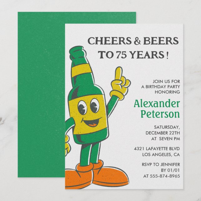 Funny 75th birthday invitations Beer Vintage Men (Front/Back)