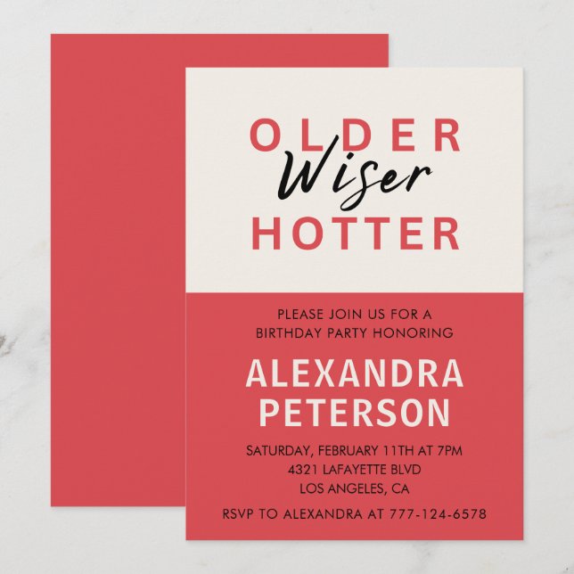 Funny 77th birthday invitations Humor Older Wiser (Front/Back)