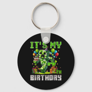 Funny 7 Year Old 7th Birthday Pixel Art Gamer Boys Keychain
