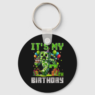 Funny 7 Year Old 7th Birthday Pixel Art Gamer Boys Keychain