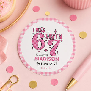 Funny 7th Birthday “I Was 6, Now 7” Party Classic Round Sticker
