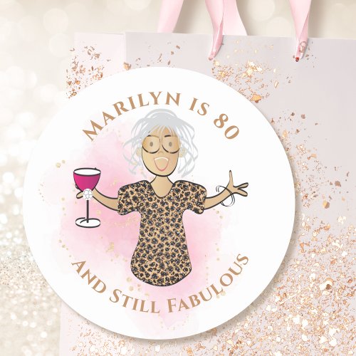 Funny 80 and Fabulous Cartoon 80th Birthday Ethnic Classic Round Sticker