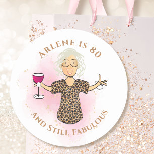 Funny 80 and Fabulous Cartoon 80th Birthday Sassy Classic Round Sticker