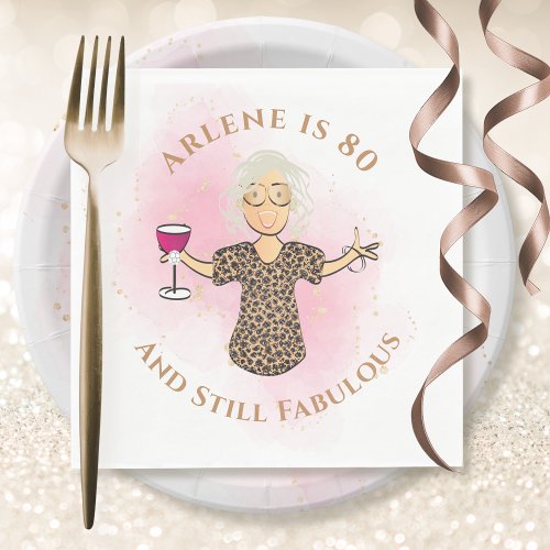 Funny 80 and Fabulous Cartoon Pink 80th Birthday Napkins