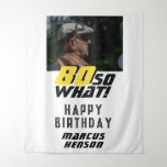 Funny 80 so what Quote Photo 80th Birthday Party Tapestry<br><div class="desc">Funny 80 so what Quote Photo 80th Birthday Party Backdrop Tapestry. A motivational and funny quote 80 So what is great for a person with a sense of humor. The text is in yellow and black color. Add your photo and personalize the tapestry.</div>