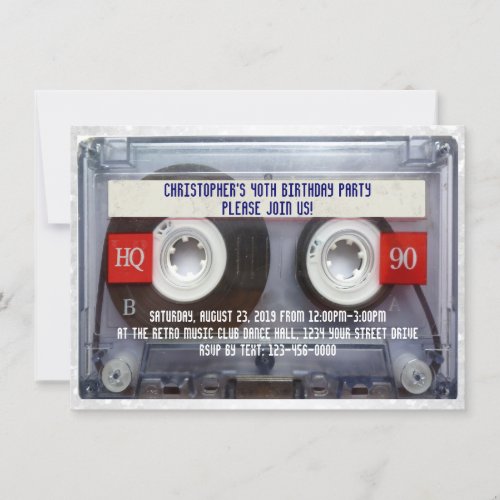Funny 80s Cassette Mixtape 40th Birthday Party Invitation