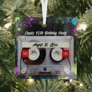 Funny 80s Cassette Mixtape Keepsake Memory Glass Ornament