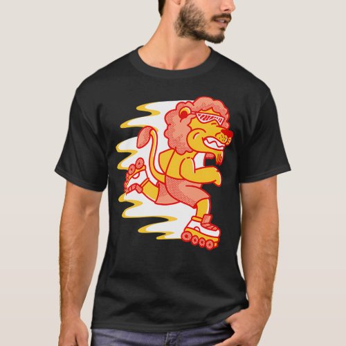 Funny 80s Roller Skating Lion Skater Lion T_Shirt