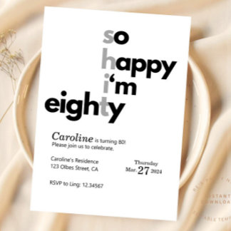 Funny 80th Birthday Funny Humuor Hilarious Invitation