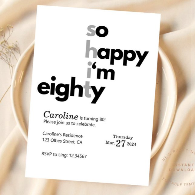 Funny 80th Birthday Funny Humuor Hilarious Invitation (Creator Uploaded)