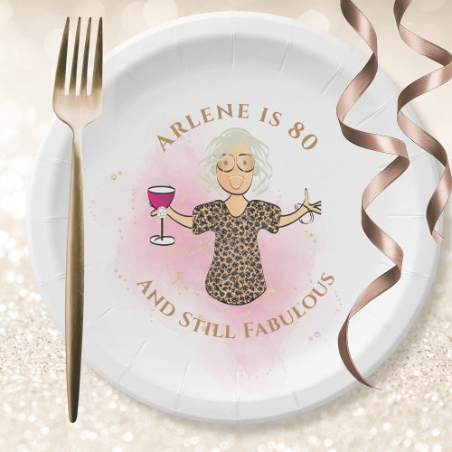 Funny 80th Birthday Gold Pink 80 and Fabulous  Paper Plates