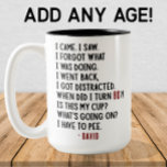 Funny 80th Birthday Hilarious Old Age Joke Custom Two-Tone Coffee Mug<br><div class="desc">Celebrate his 80th birthday with laughter! This funny coffee mug makes the perfect gift for men who embrace aging with humor. Featuring the hilarious quote: "I came. I saw. I forgot what I was doing. I went back. I got distracted. When did I turn 80?! Is this my cup? What's...</div>