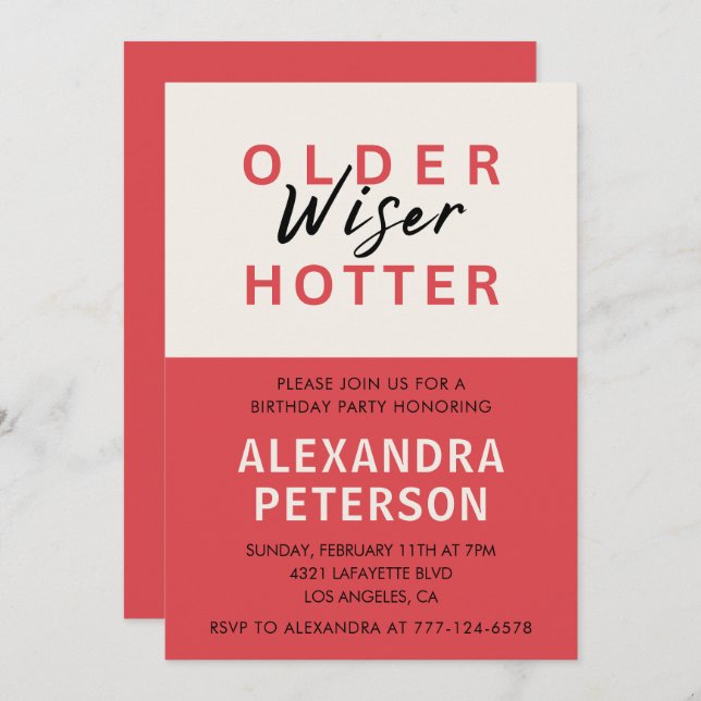 Funny 80th birthday invitations Older Wiser Hotter (Front/Back)