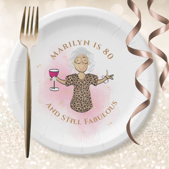 Funny 80th Birthday Pink Ethnic 80 and Fabulous  Paper Plates (Creator Uploaded)