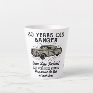 Funny 80th Birthday Retro Car Banger Add Name Date Latte Mug