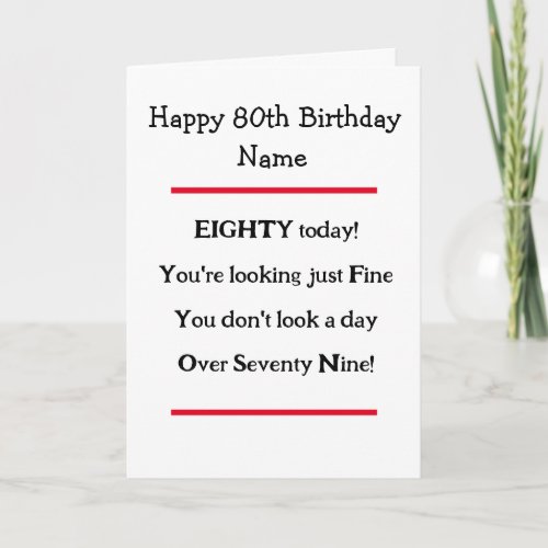 Funny 80th Birthday Verse Birthday Card