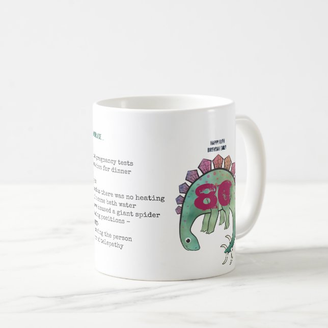 Funny 80th Personalized 'When I was Your Age' Dino Coffee Mug (Front Right)