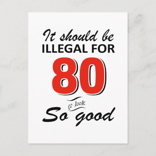 Funny 80th year old birthday designs postcard