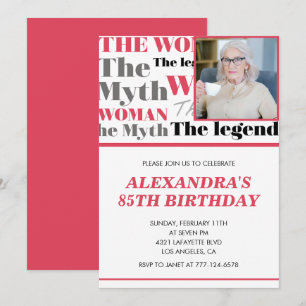 Funny 85th birthday invitation Photo Myth Legend