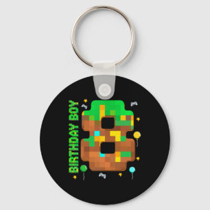 Funny 8th Birthday Pixel Game Birthday Boy 8 Year  Keychain