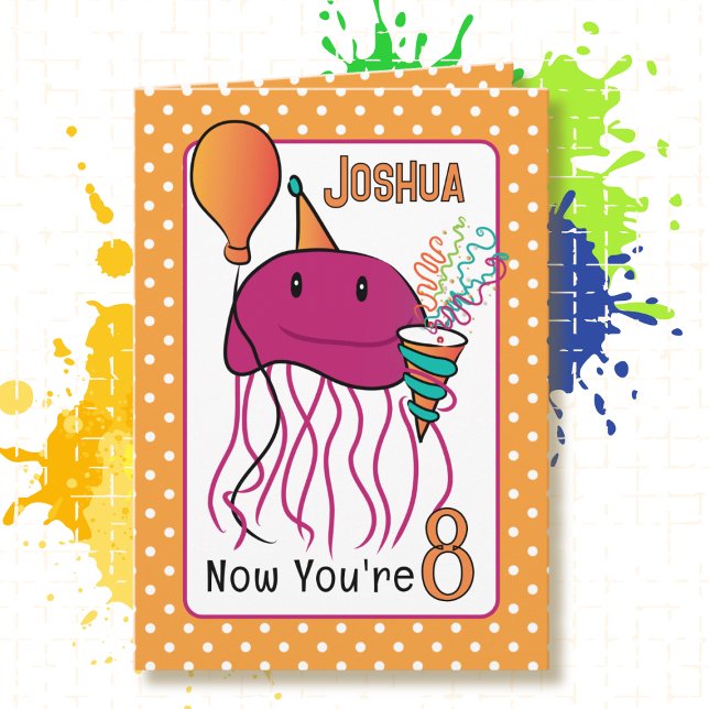 Funny 8th Birthday Sea Animal Cartoon Jellyfish  Card (Creator Uploaded)