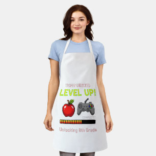 Funny 8th Grade Level Up Gamer Trophy Unlocked Apron