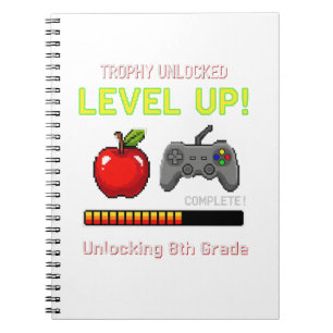 Funny 8th Grade Level Up Gamer Trophy Unlocked Notebook