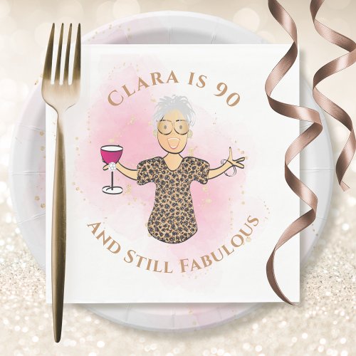 Funny 90 and Fabulous Gold Pink Fun 90th Birthday Napkins