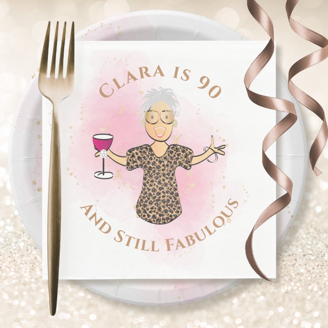 Funny 90 and Fabulous Gold Pink Fun 90th Birthday Napkins (Creator Uploaded)