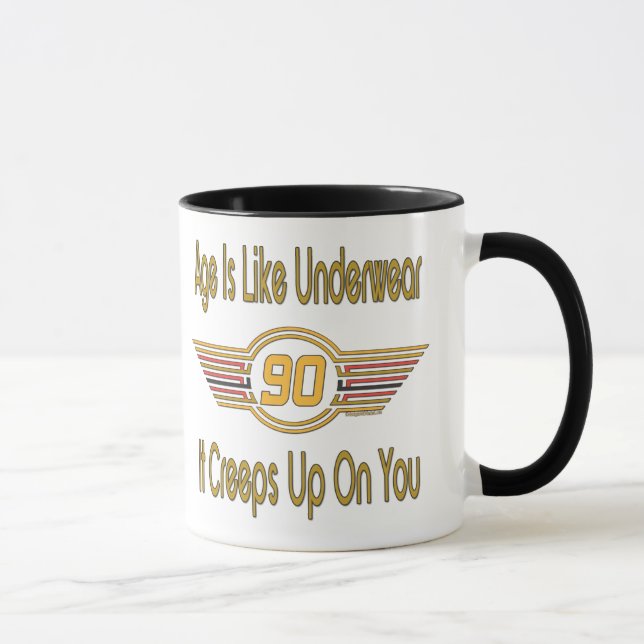 Funny 90th Birthday Gifts. Age is like underwear Mug (Right)