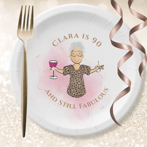 Funny 90th Birthday Gold Pink 90 and Fabulous  Paper Plates