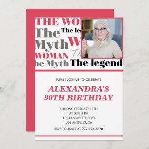 Funny 90th birthday invitation Photo Myth Legend