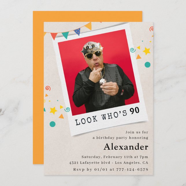 Funny 90th birthday invitations Men Fun Photo (Front/Back)